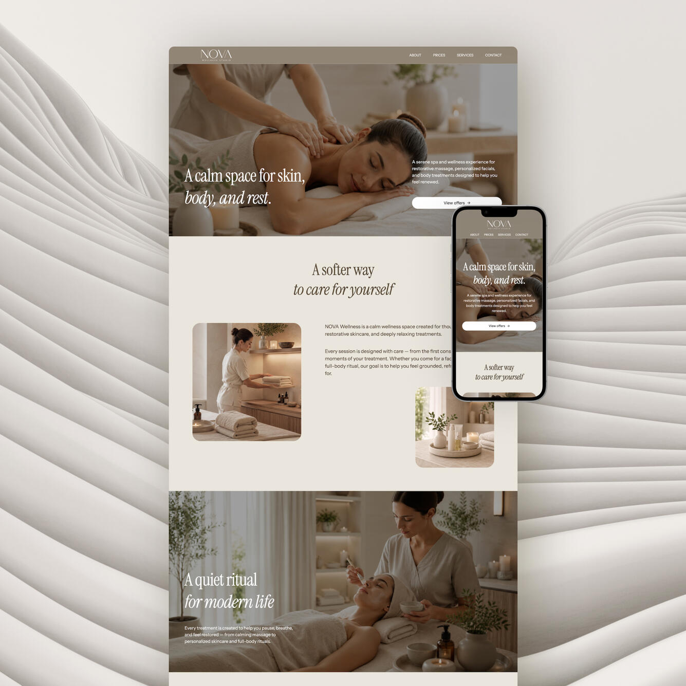 Desktop and mobile mockup of Nova website template for wellness brands