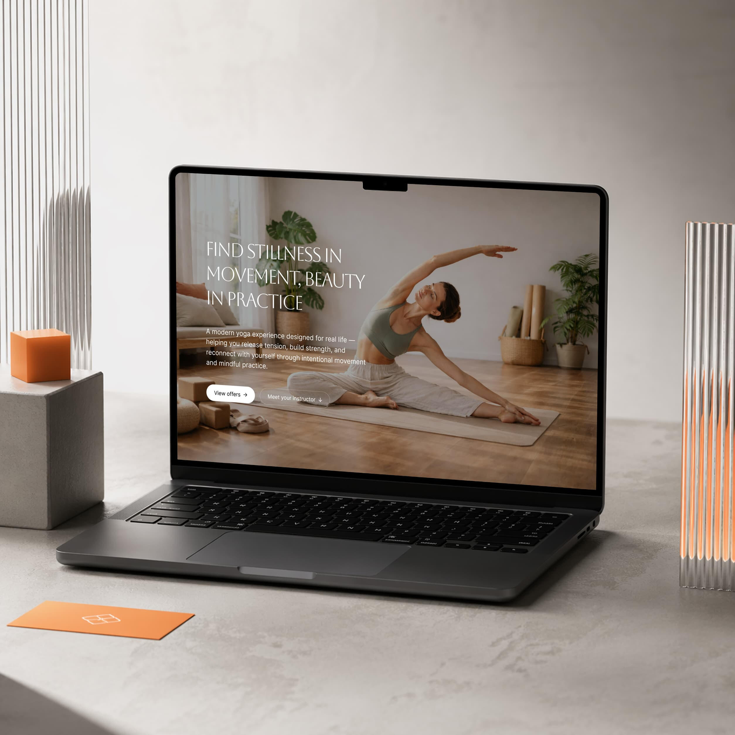 Laptop mockup displaying a modern Carrd website template by Pagemuse