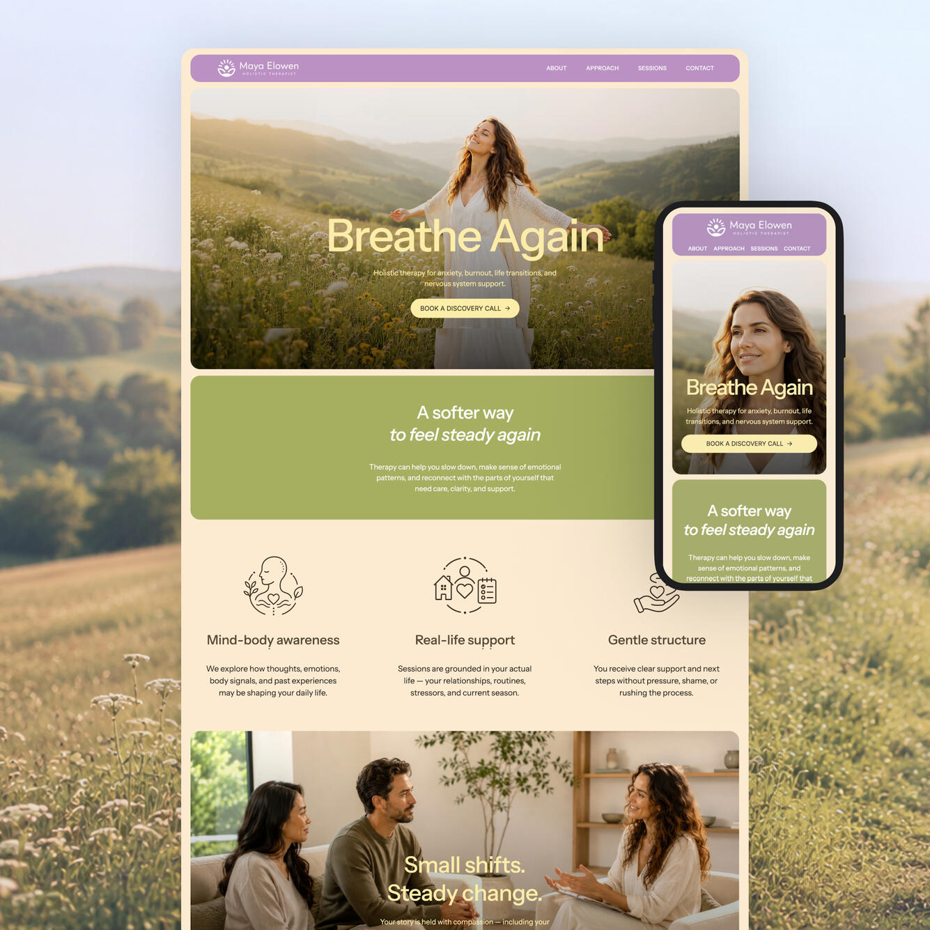 Desktop and mobile mockup of website template for wellness brands